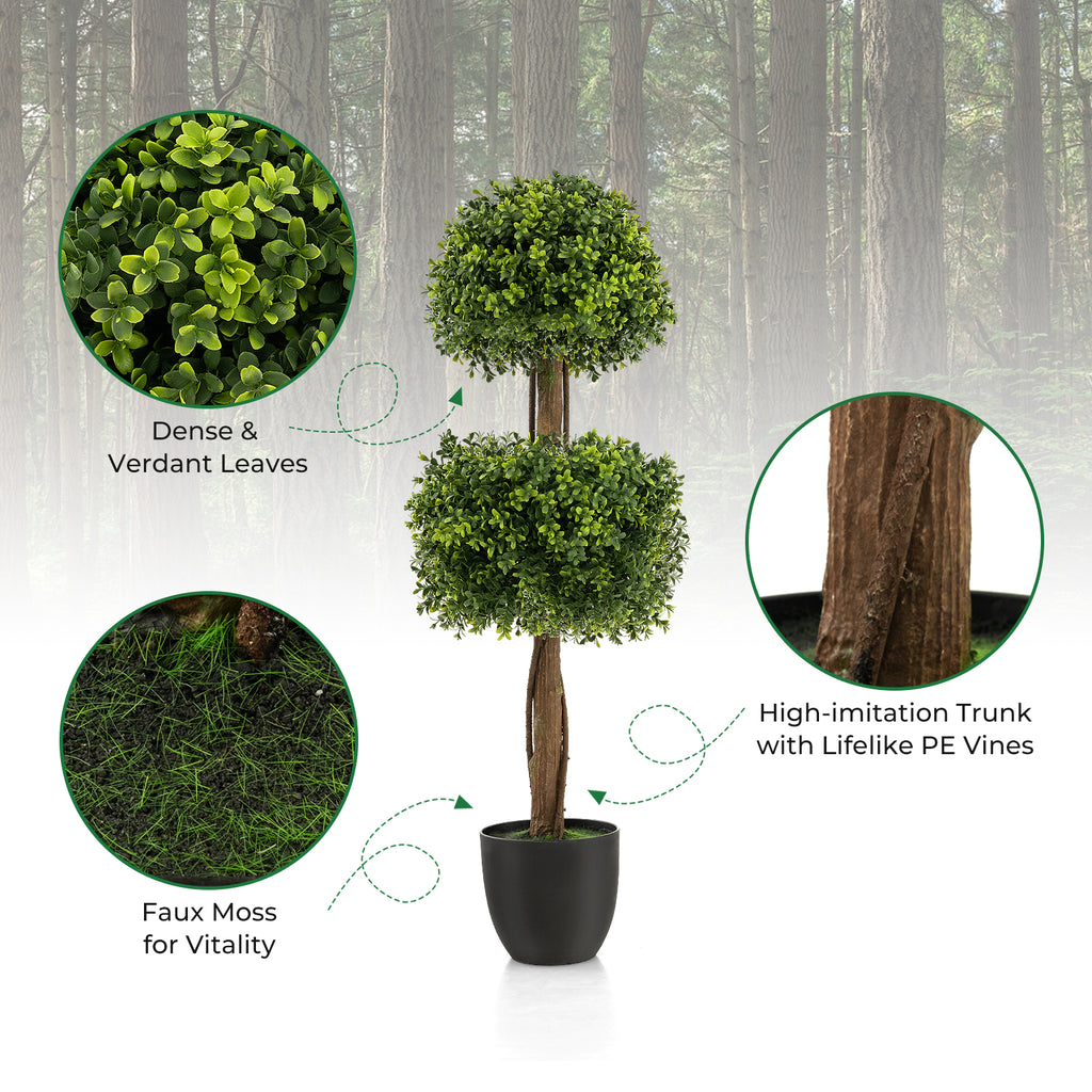 40 Inch Artificial Boxwood Topiary Tree Ball - Green Faux Outdoor Plant