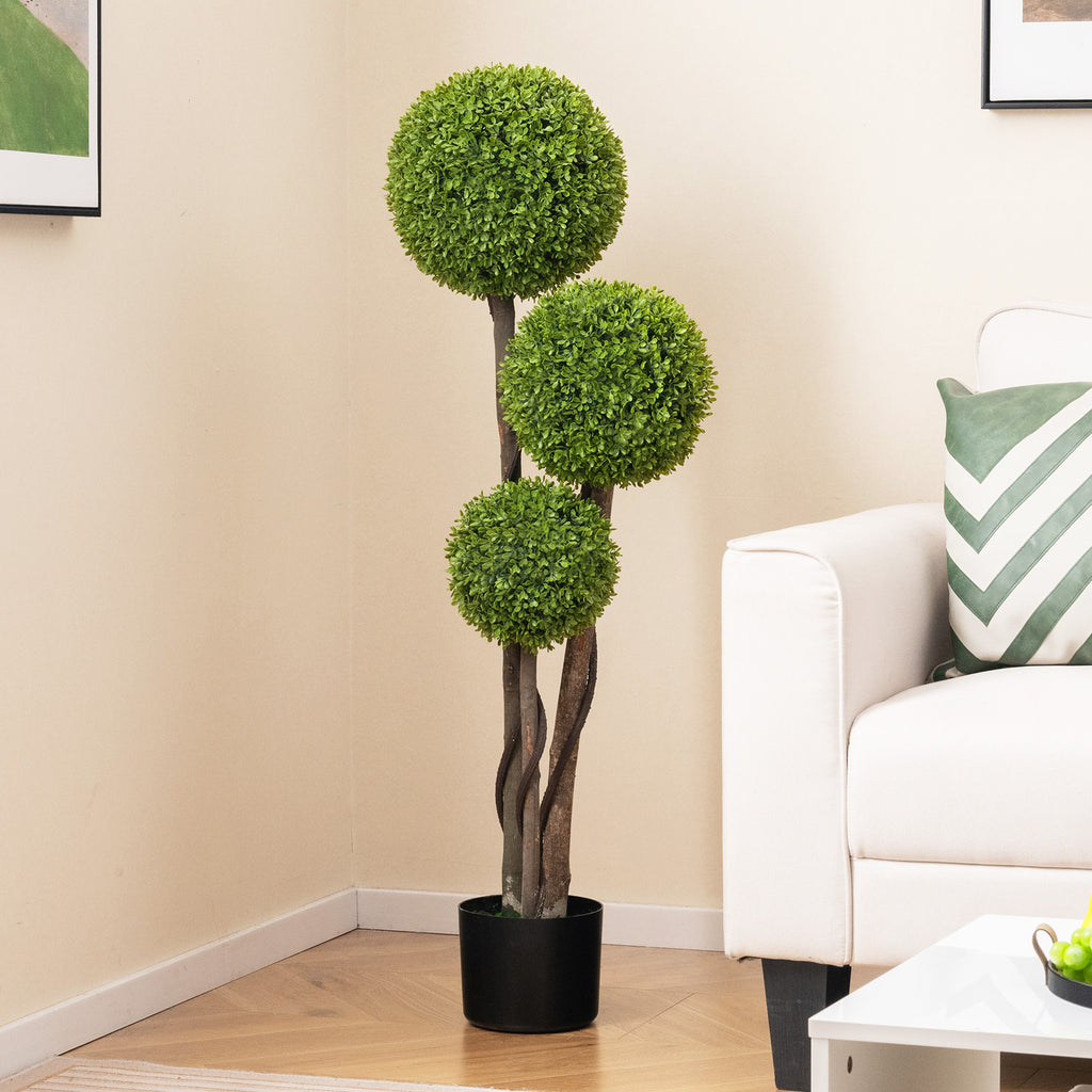 Artificial Boxwood Topiary Ball Tree in Weighted Pot - 4 FT with Triple Balls