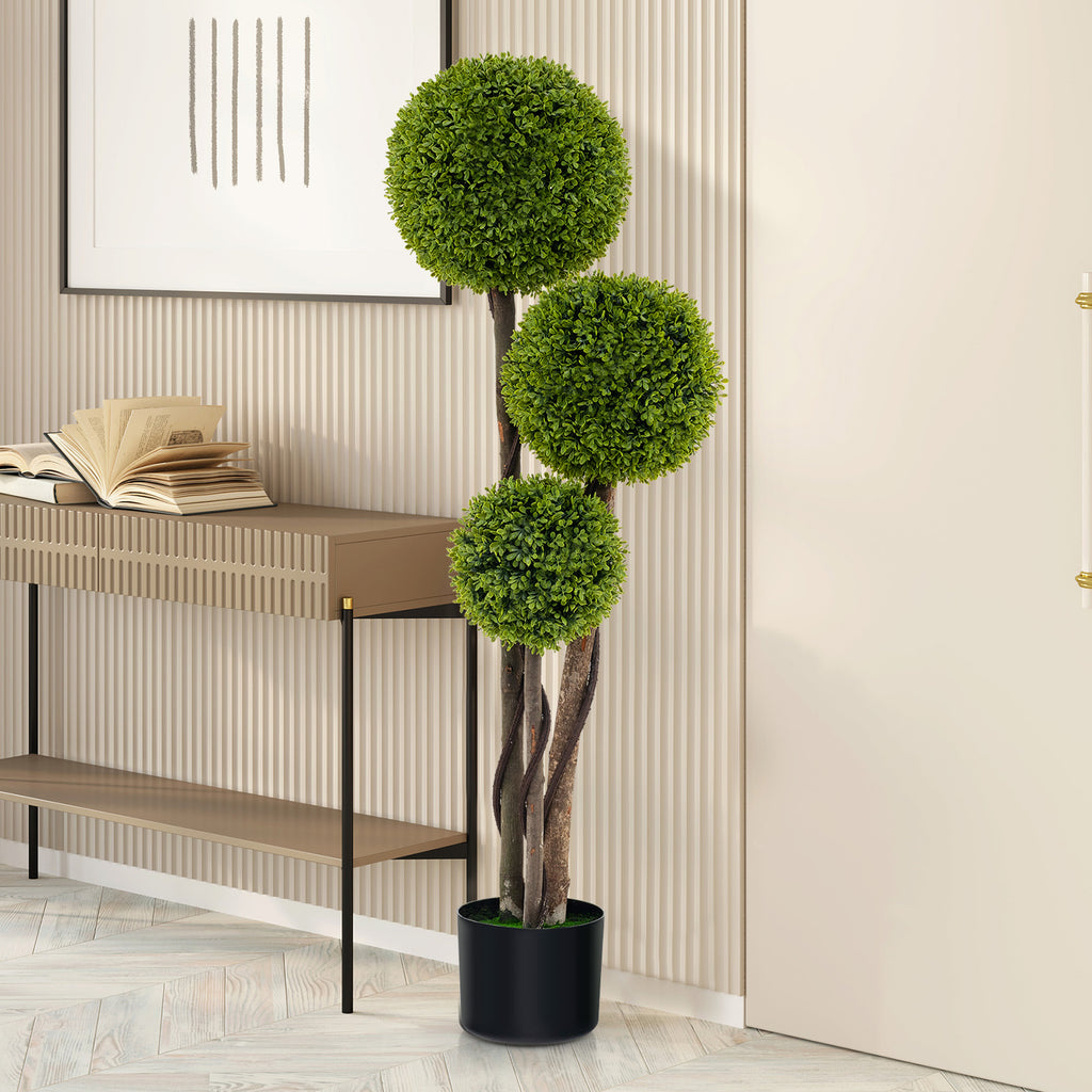 Artificial Boxwood Topiary Ball Tree in Weighted Pot - 4 FT with Triple Balls