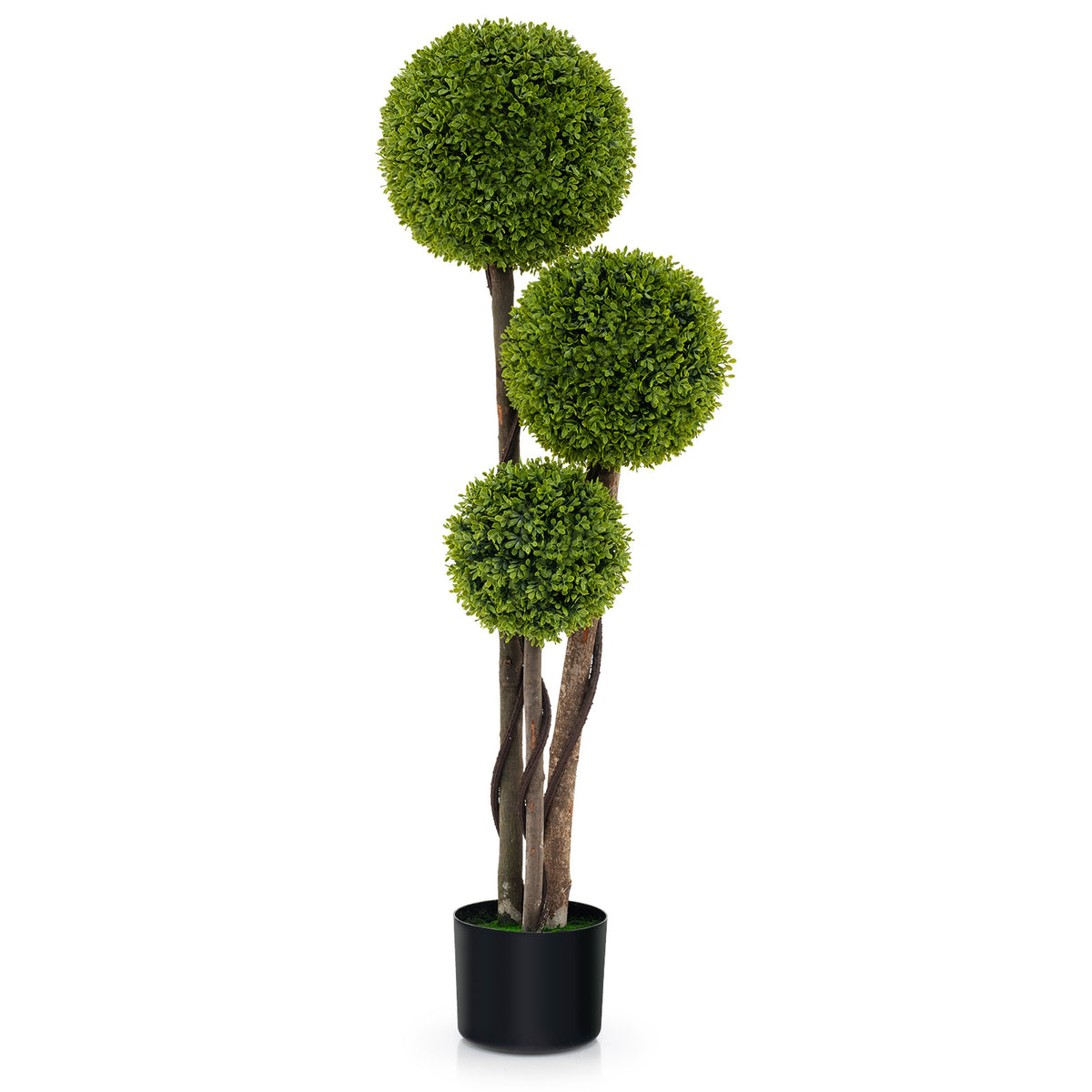 Artificial Boxwood Topiary Ball Tree in Weighted Pot - 4 FT with Triple Balls