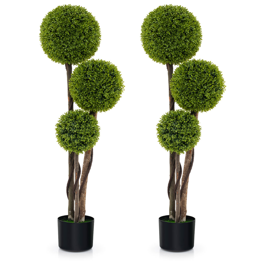 Artificial Boxwood Topiary Ball Tree in Weighted Pot - 4 FT with Triple Balls