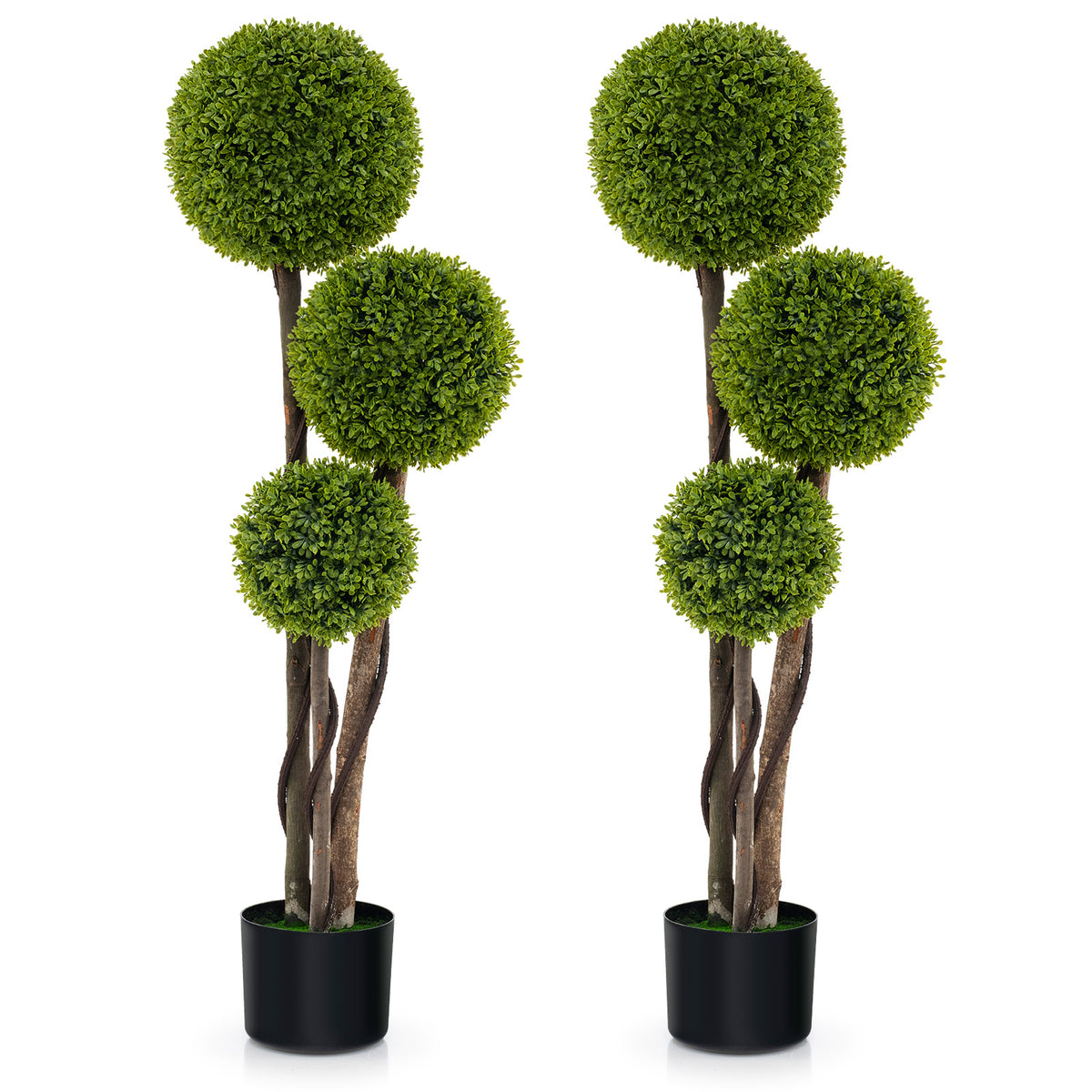 Artificial Boxwood Topiary Ball Tree in Weighted Pot - 4 FT with Triple Balls