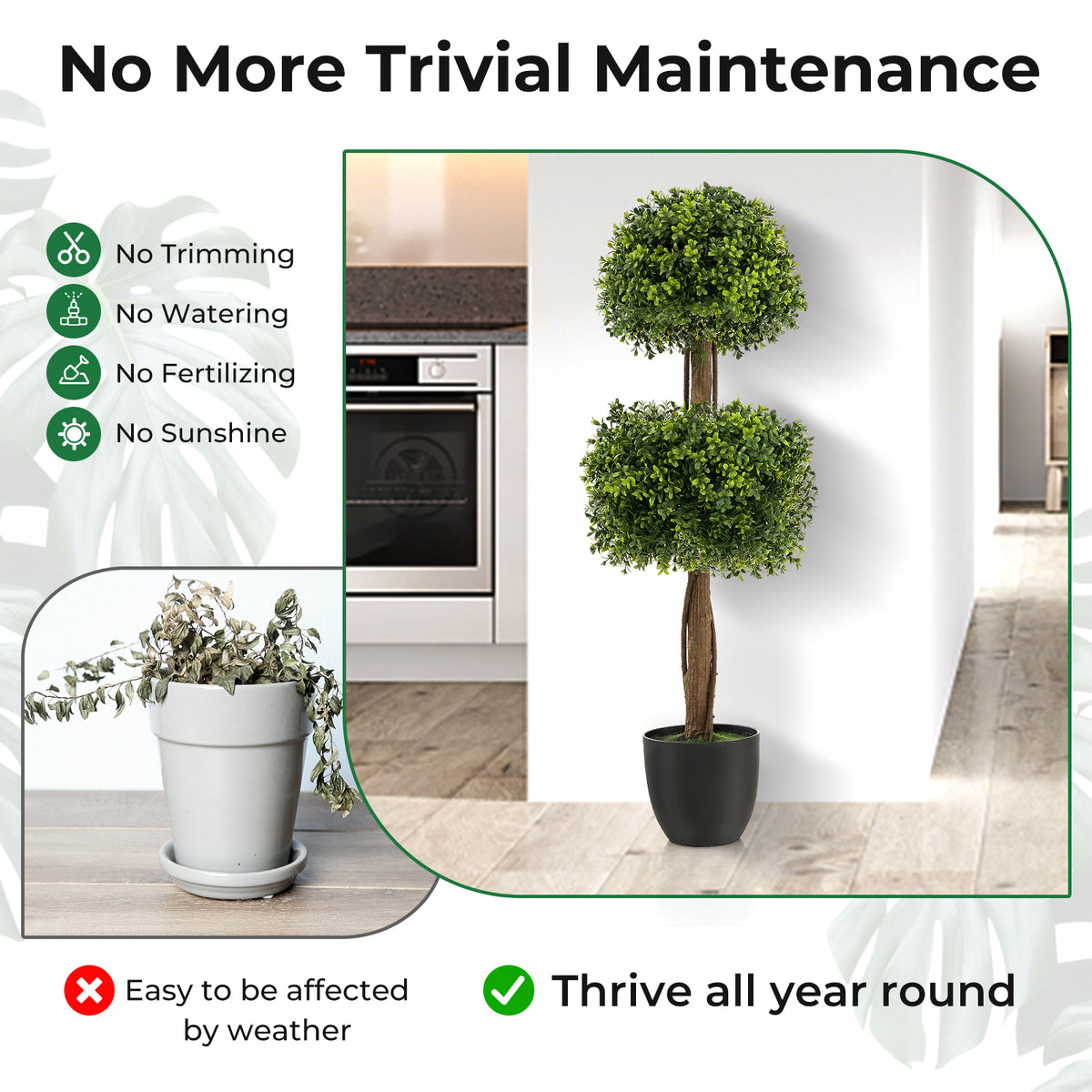 40 Inch Artificial Boxwood Topiary Tree Ball - Green Faux Outdoor Plant