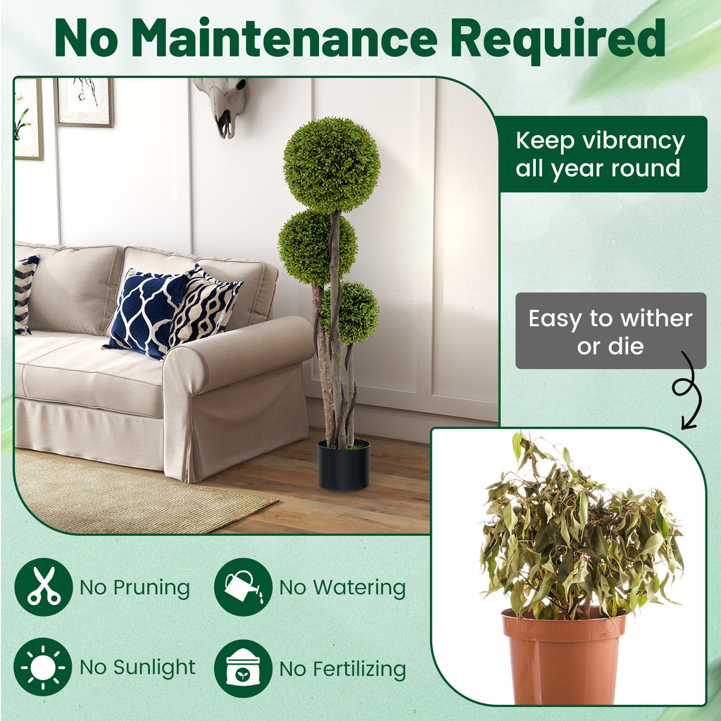 Artificial Boxwood Topiary Ball Tree in Weighted Pot - 4 FT with Triple Balls