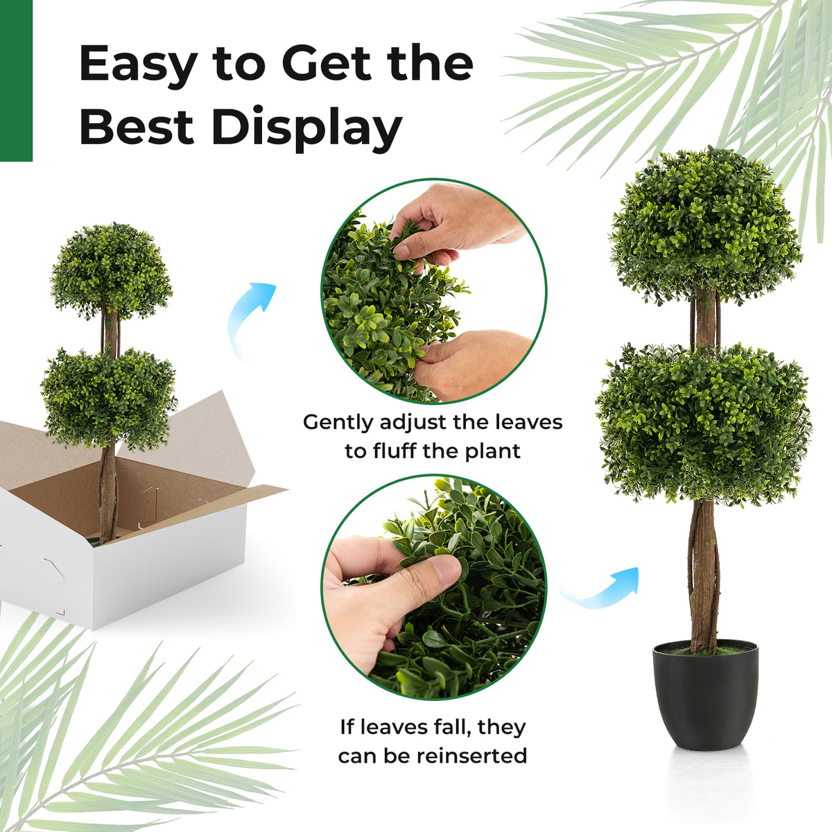 40 Inch Artificial Boxwood Topiary Tree Ball - Green Faux Outdoor Plant