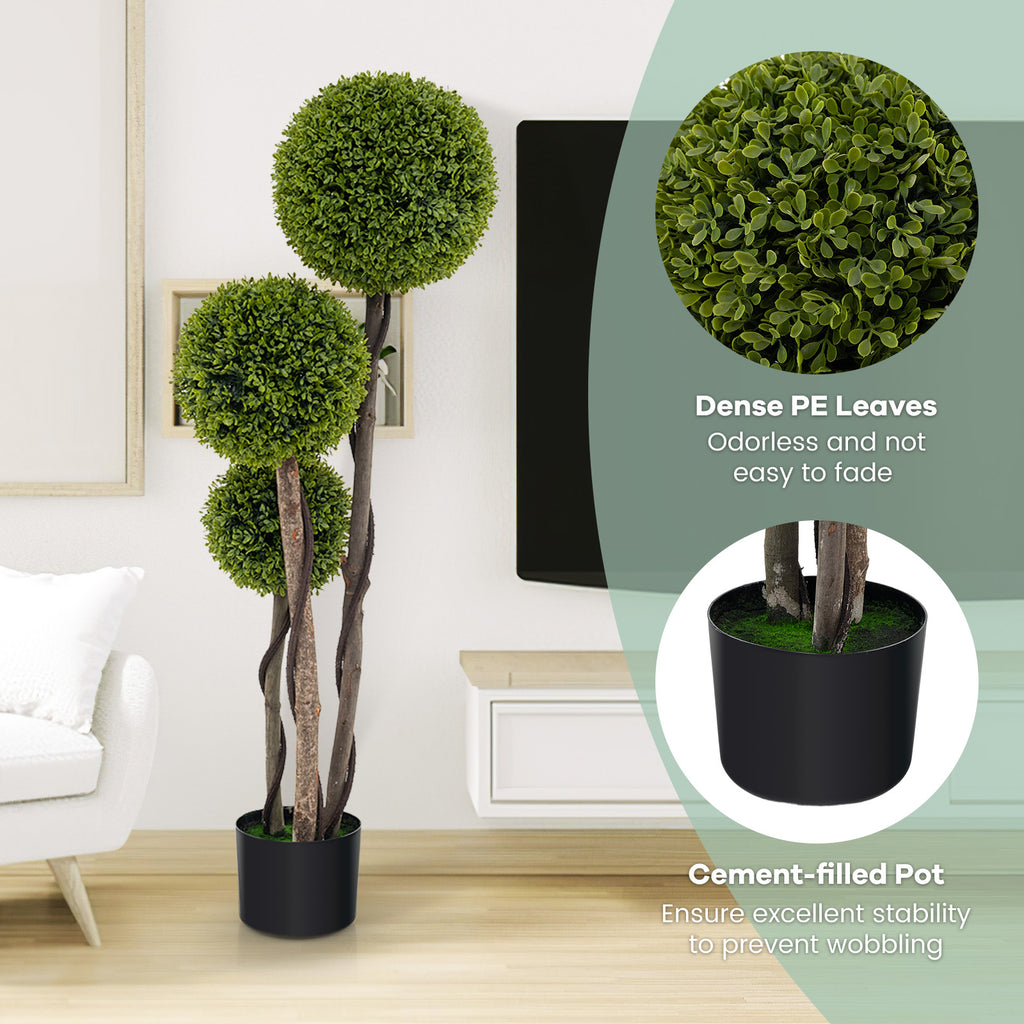 Artificial Boxwood Topiary Ball Tree in Weighted Pot - 4 FT with Triple Balls