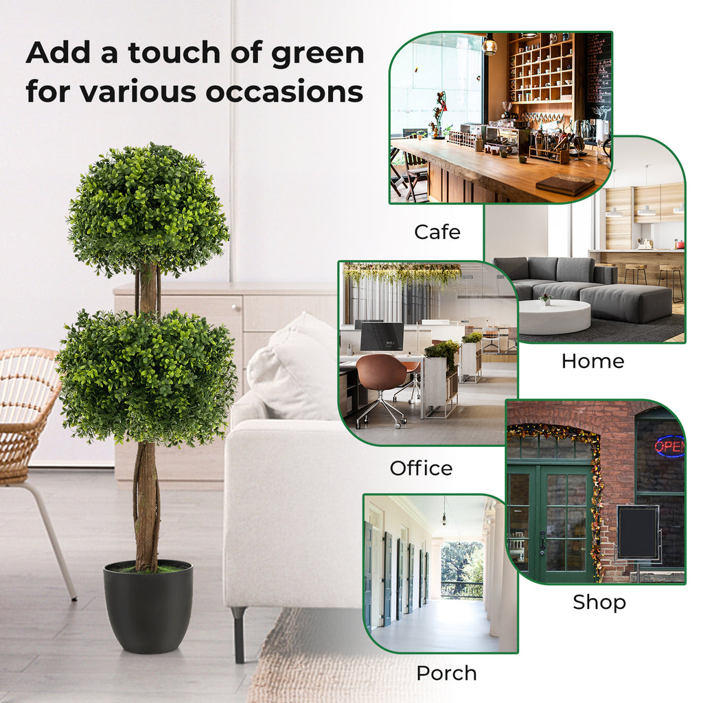 40 Inch Artificial Boxwood Topiary Tree Ball - Green Faux Outdoor Plant