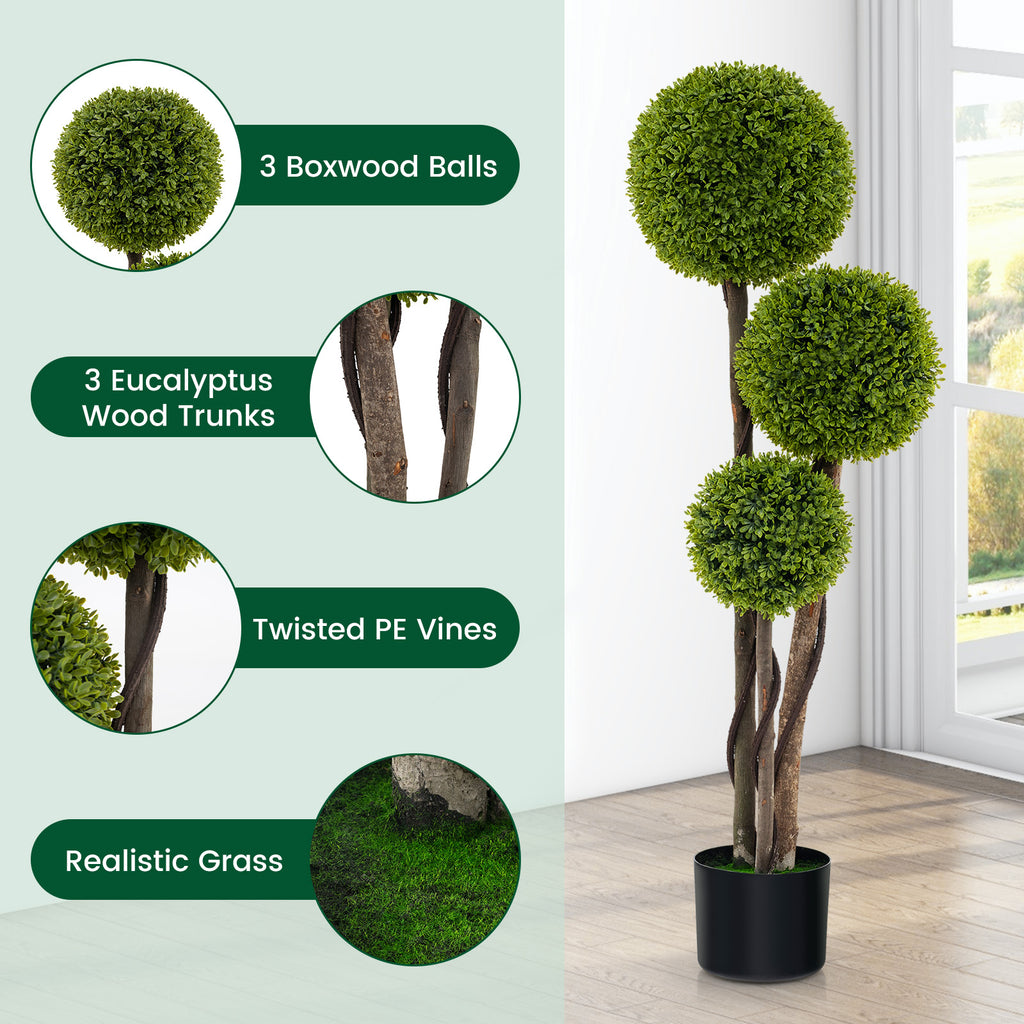 Artificial Boxwood Topiary Ball Tree in Weighted Pot - 4 FT with Triple Balls