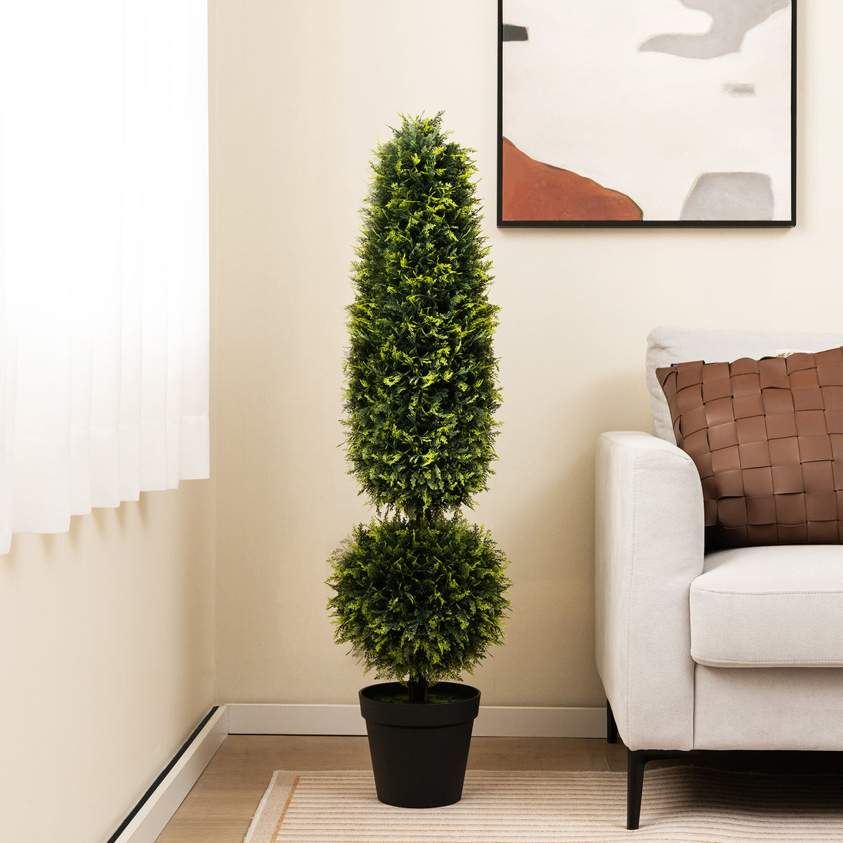 Artificial Boxwood Topiary Tree with Vines - 4 Feet Outdoor Decor - Green Variation
