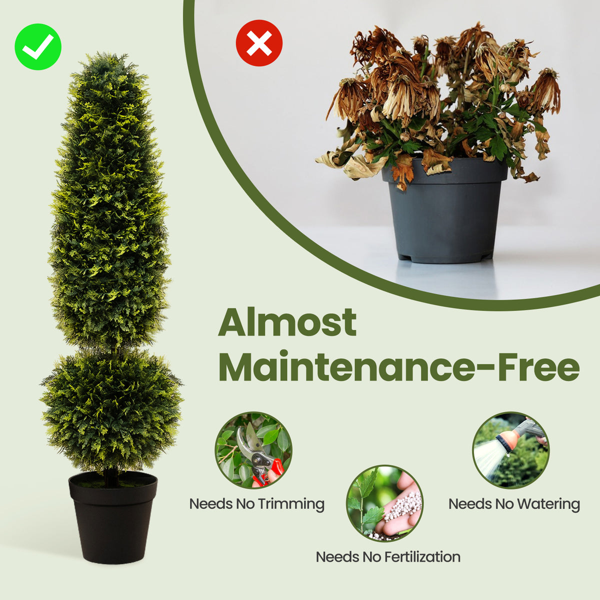 Artificial Boxwood Topiary Tree with Vines - 4 Feet Outdoor Decor - Green Variation