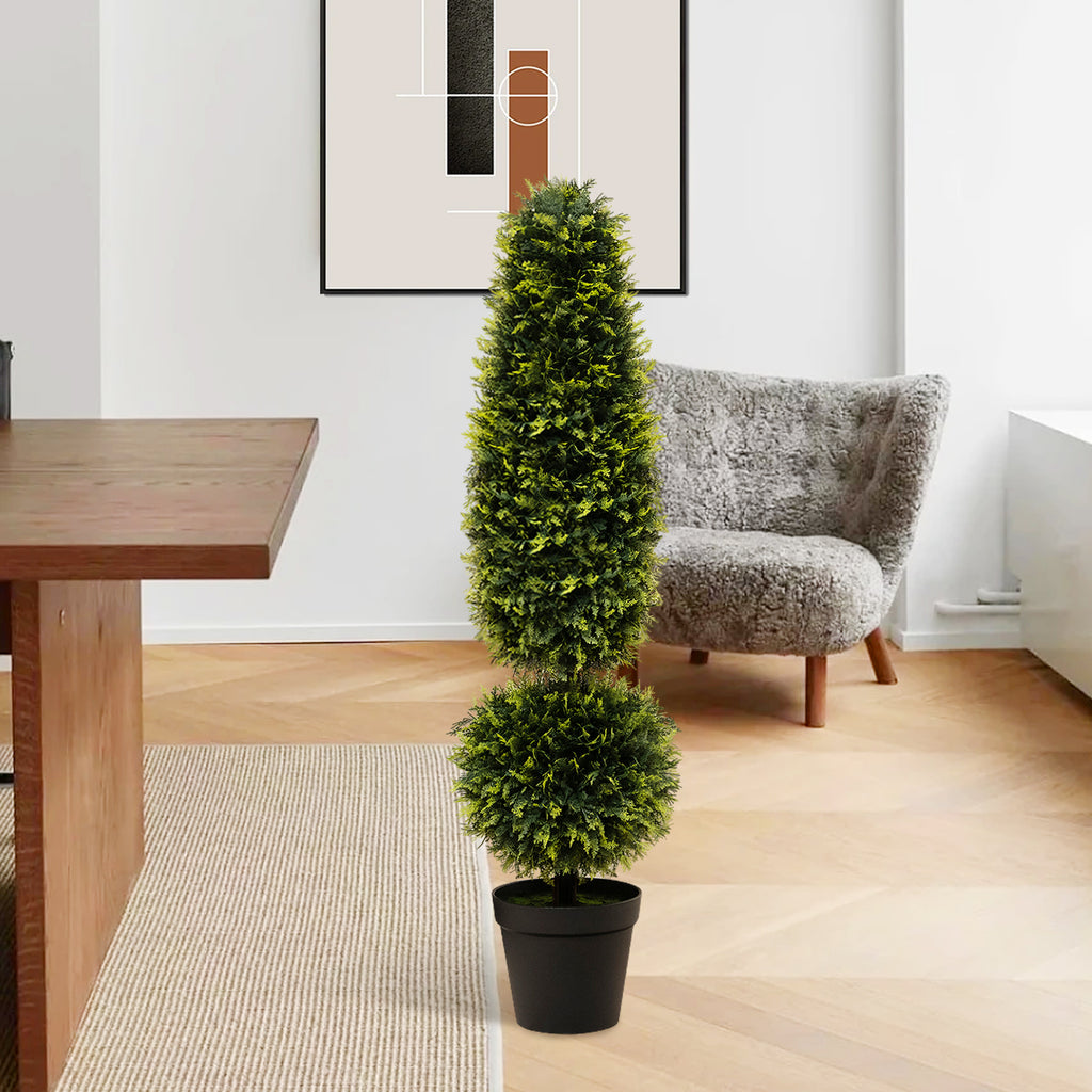 Artificial Boxwood Topiary Tree with Vines - 4 Feet Outdoor Decor - Green Variation