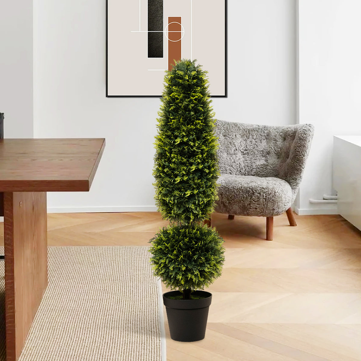 Artificial Boxwood Topiary Tree with Vines - 4 Feet Outdoor Decor - Green Variation
