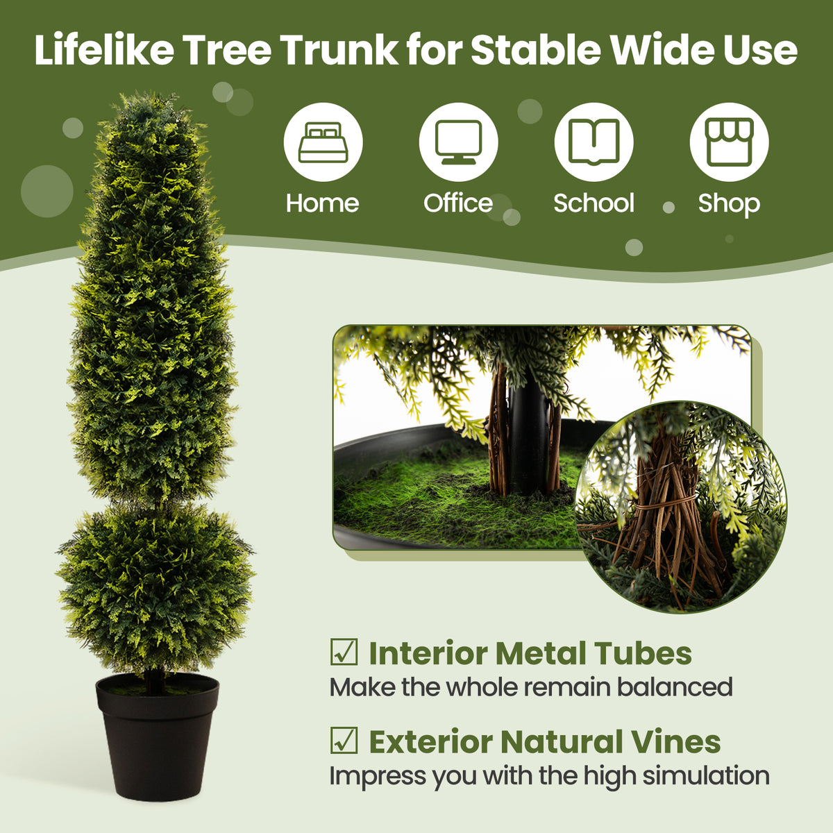 Artificial Boxwood Topiary Tree with Vines - 4 Feet Outdoor Decor - Green Variation