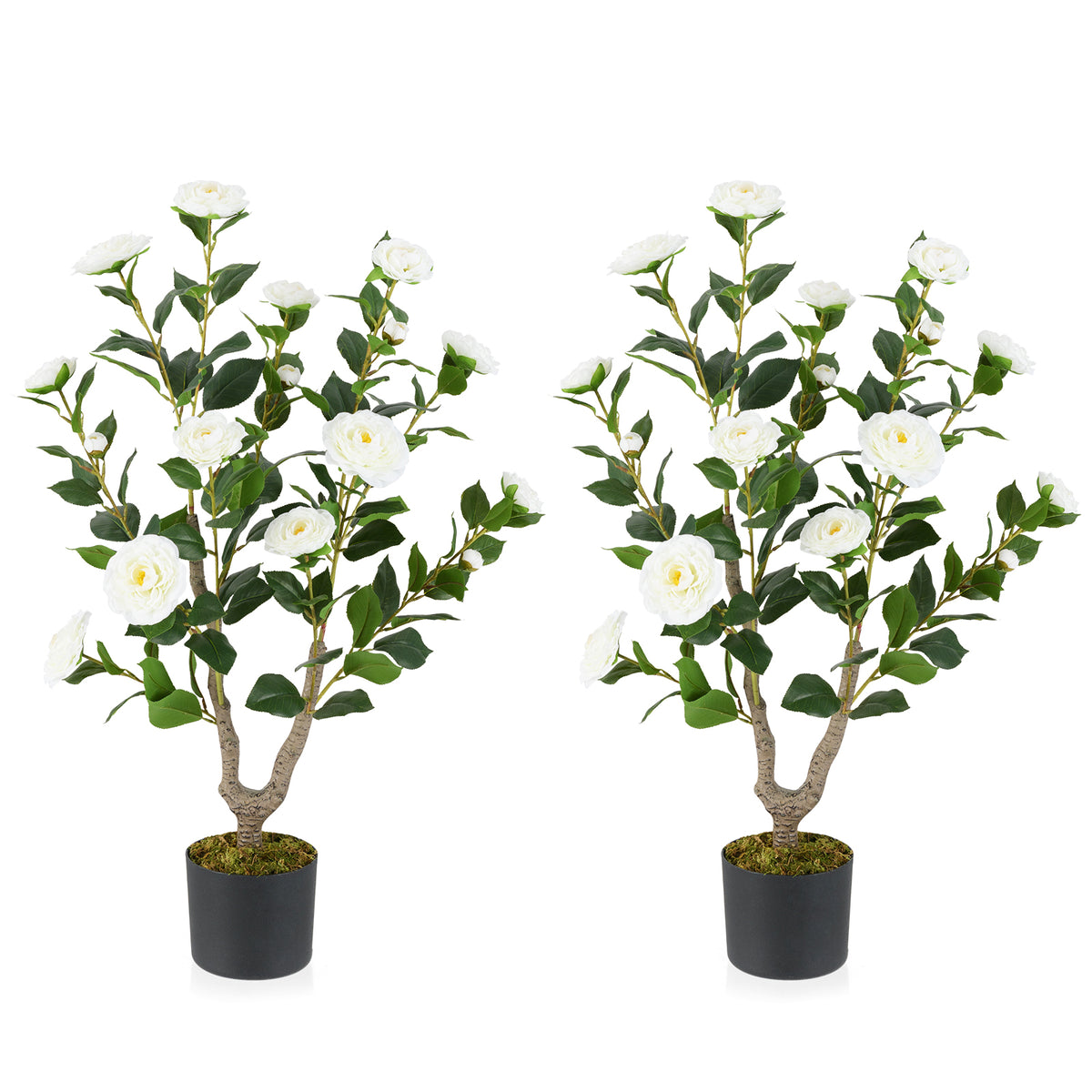Artificial Camellia Tree 36 Inch with Blooming Flowers - 2 Pack, White
