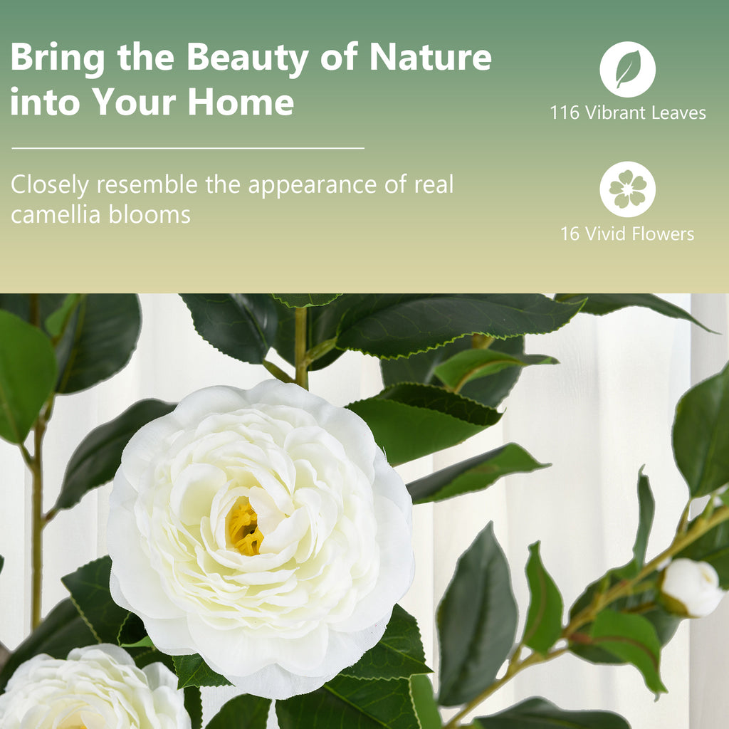 Artificial Camellia Tree 36 Inch with Blooming Flowers - 2 Pack, White