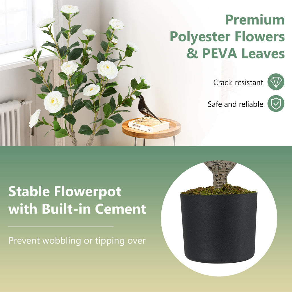 Artificial Camellia Tree 36 Inch with Blooming Flowers - 2 Pack, White