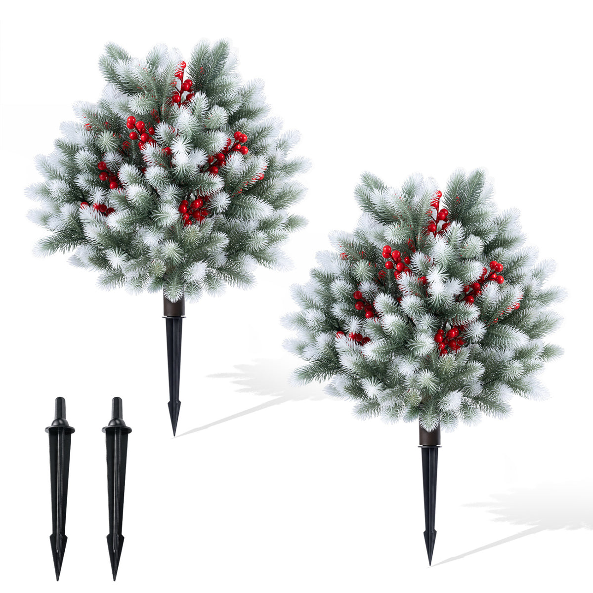 Artificial Spiral Topiary Trees Set of 2 with Sun Protection & Ground Spikes - Red Variation