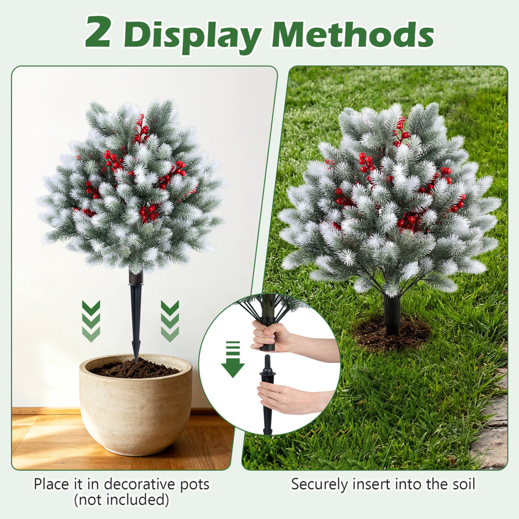 Artificial Cedar Topiary Set of 2 with Ground Spikes for Porch and Patio Winter Decor