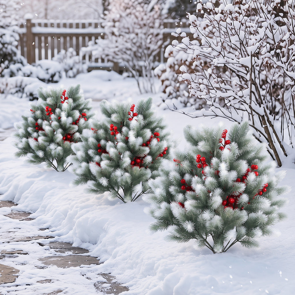 Artificial Cedar Topiary Set of 2 with Ground Spikes for Porch and Patio Winter Decor