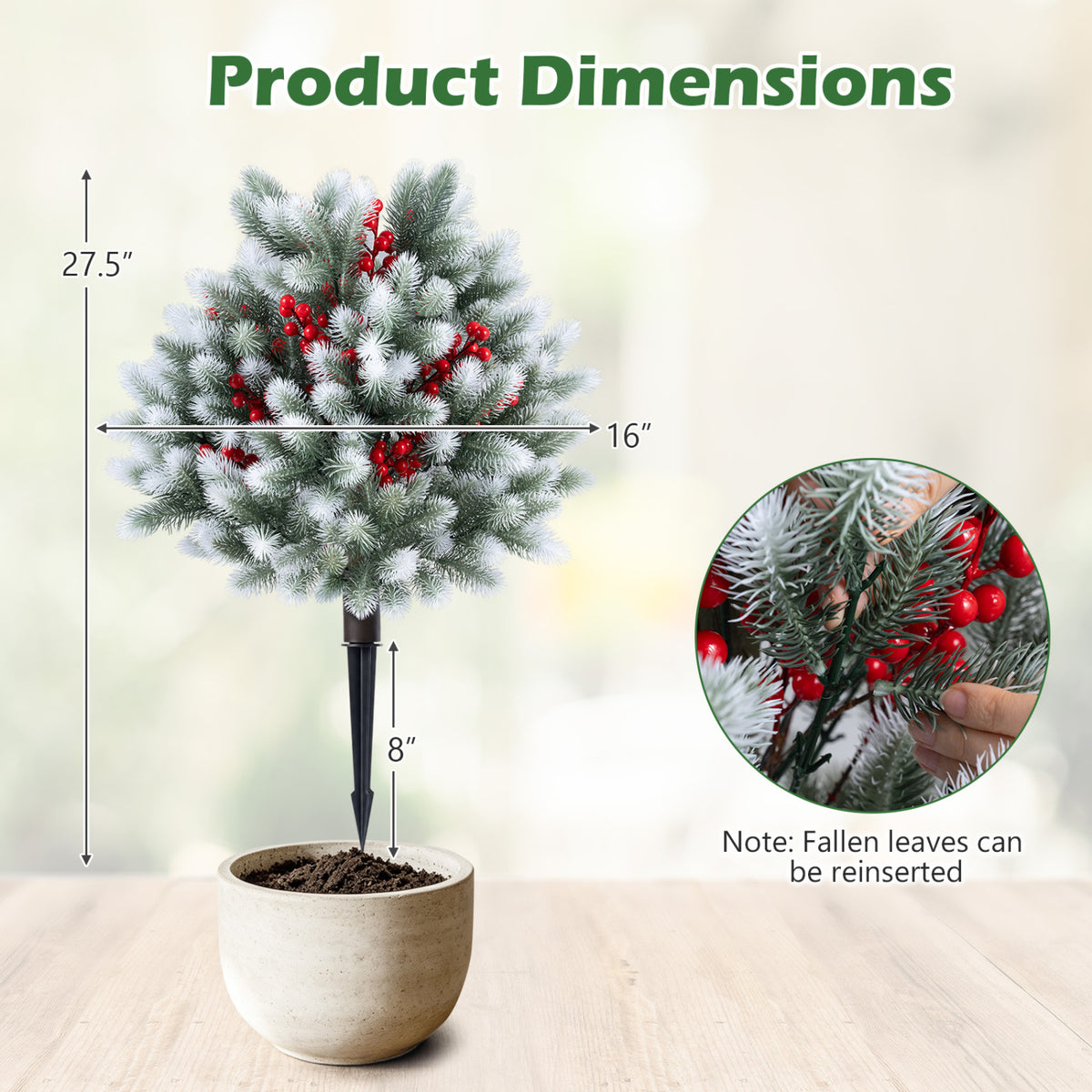 Artificial Cedar Topiary Set of 2 with Ground Spikes for Porch and Patio Winter Decor