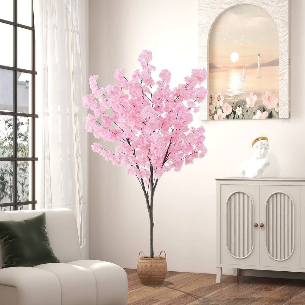 Artificial Cherry Blossom Tree - 6.5 Ft Tall with 900 Pink Flowers - Realistic Indoor Decor - Variation: Cherry Blossom Tree