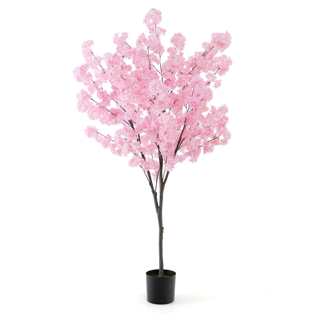 Artificial Azalea Tree with Cement Pot - White, 4.5 Feet, Realistic Indoor Decor