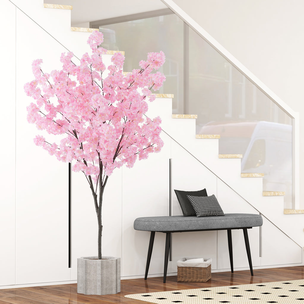 Artificial Cherry Blossom Tree - 6.5 Ft Tall with 900 Pink Flowers - Realistic Indoor Decor - Variation: Cherry Blossom Tree