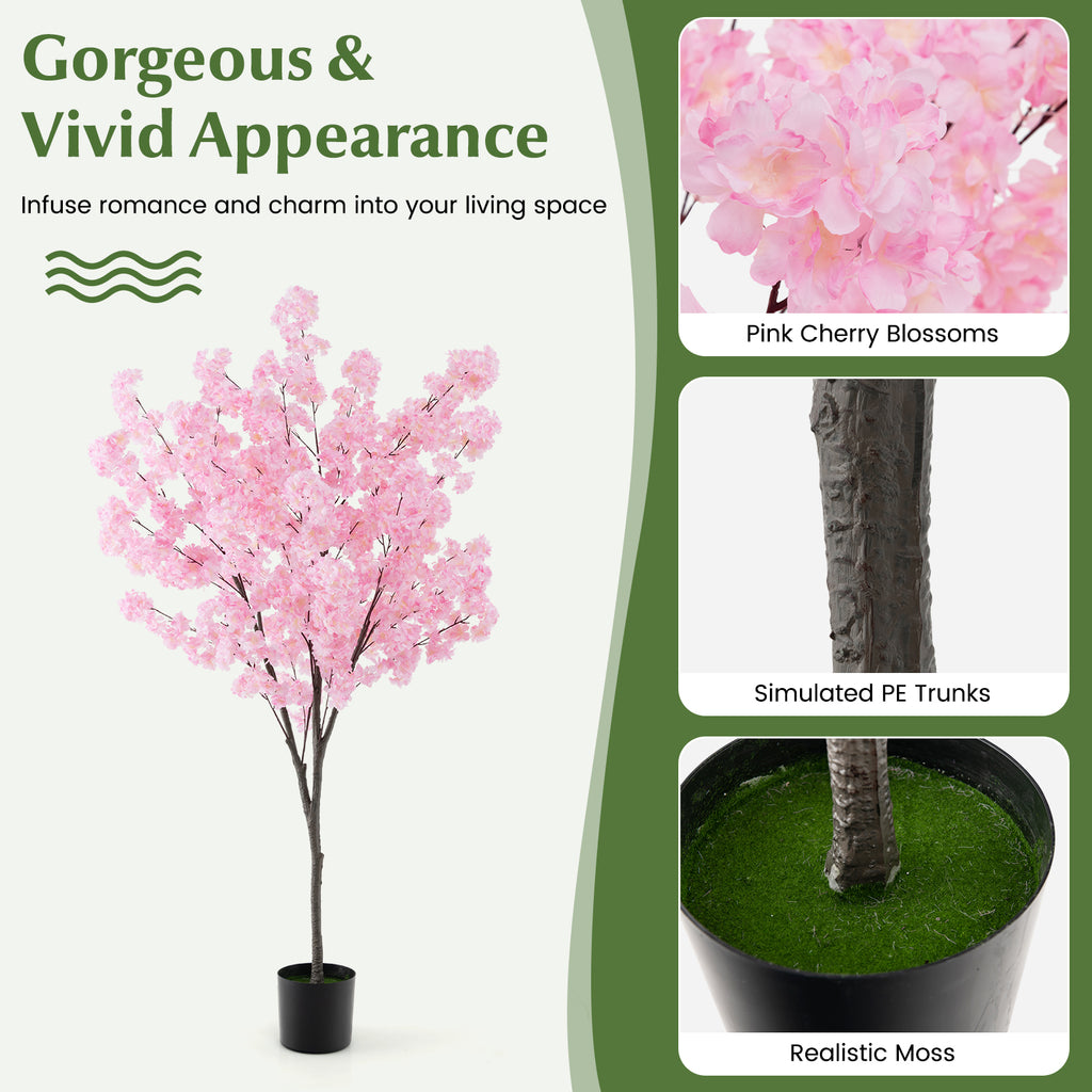 Artificial Cherry Blossom Tree - 6.5 Ft Tall with 900 Pink Flowers - Realistic Indoor Decor - Variation: Cherry Blossom Tree