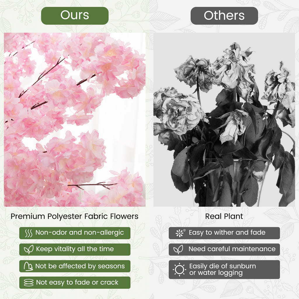 Artificial Cherry Blossom Tree - 6.5 Ft Tall with 900 Pink Flowers - Realistic Indoor Decor - Variation: Cherry Blossom Tree