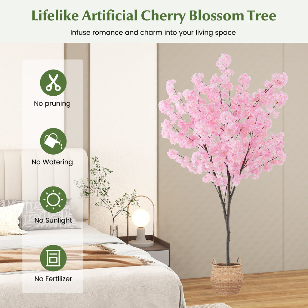 Artificial Cherry Blossom Tree - 6.5 Ft Tall with 900 Pink Flowers - Realistic Indoor Decor - Variation: Cherry Blossom Tree