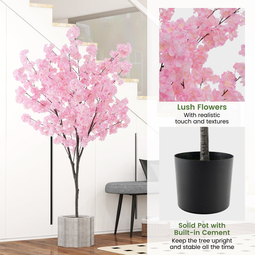 Artificial Cherry Blossom Tree - 6.5 Ft Tall with 900 Pink Flowers - Realistic Indoor Decor - Variation: Cherry Blossom Tree