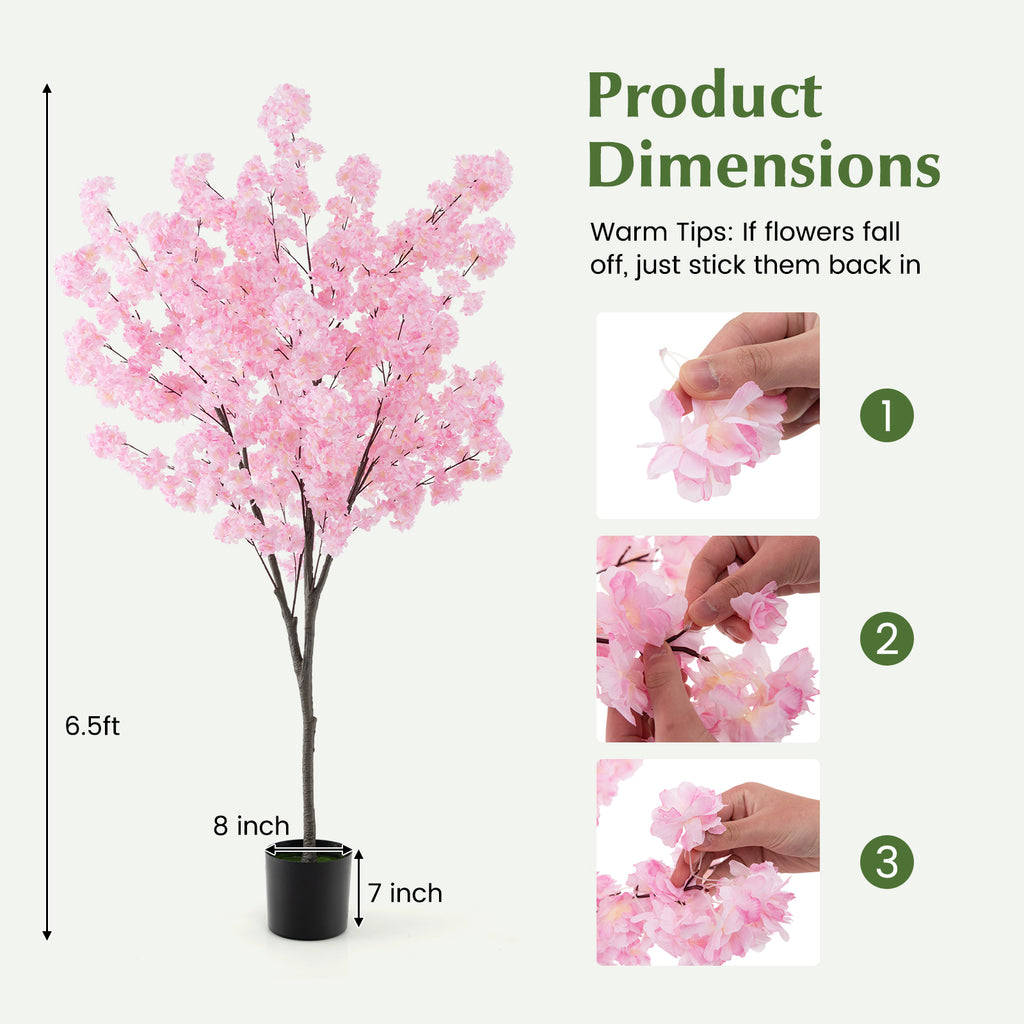 Artificial Cherry Blossom Tree - 6.5 Ft Tall with 900 Pink Flowers - Realistic Indoor Decor - Variation: Cherry Blossom Tree