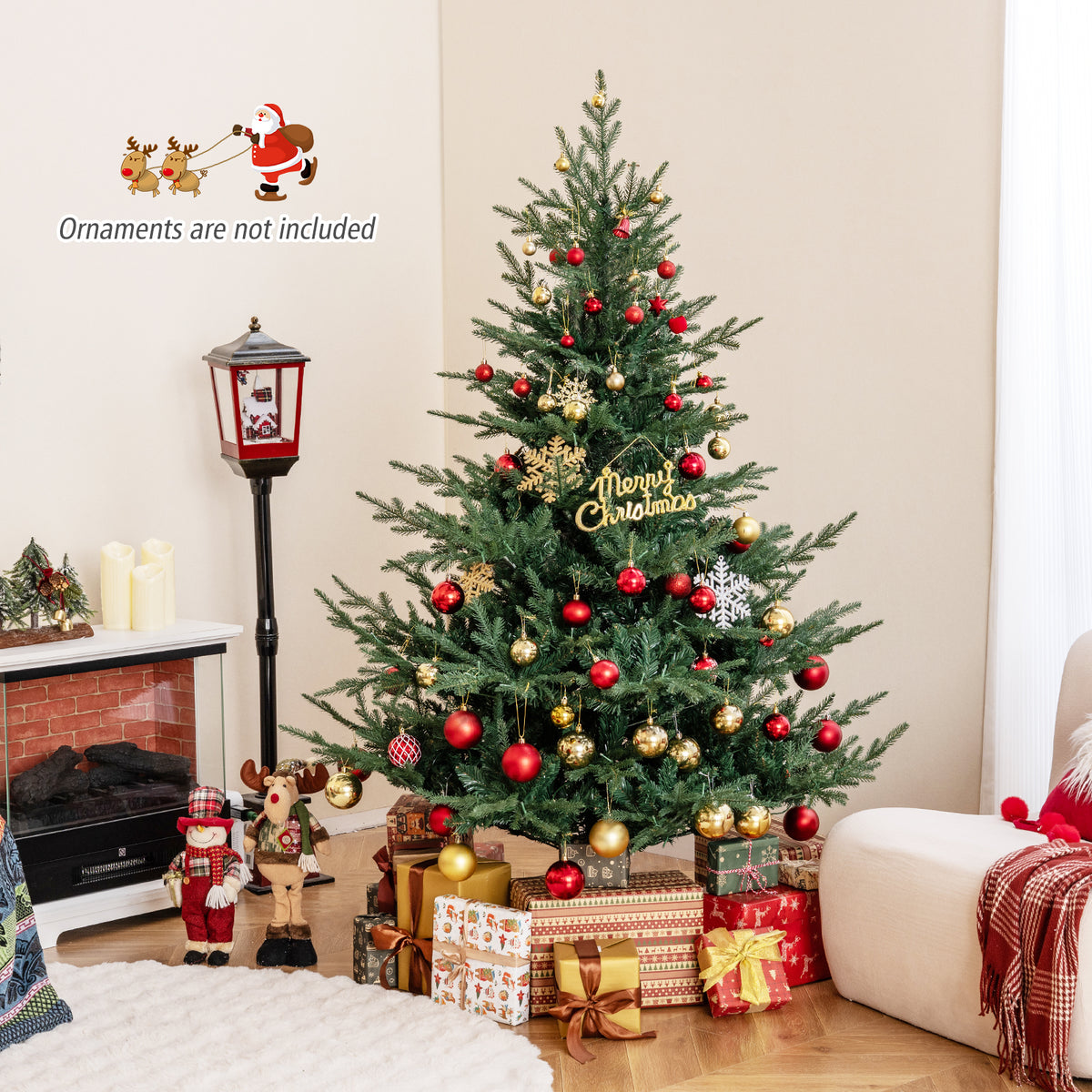 6/7 Feet Artificial Christmas Tree with Branch Tips & Warm White LED Lights