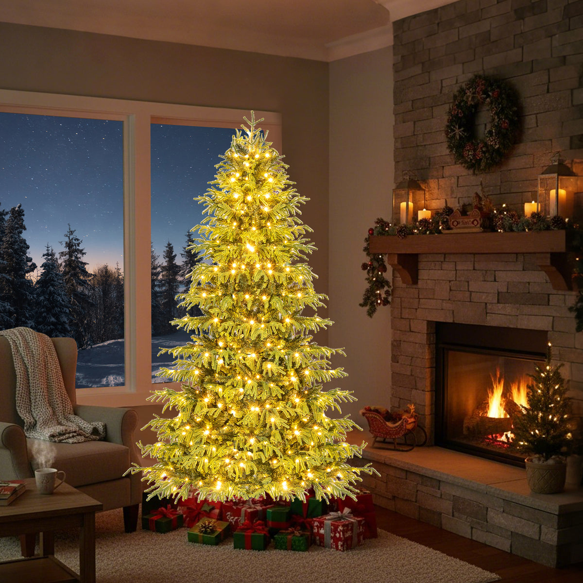6ft Artificial Christmas Tree with LED Lights and PVC Branch Tips - Costway