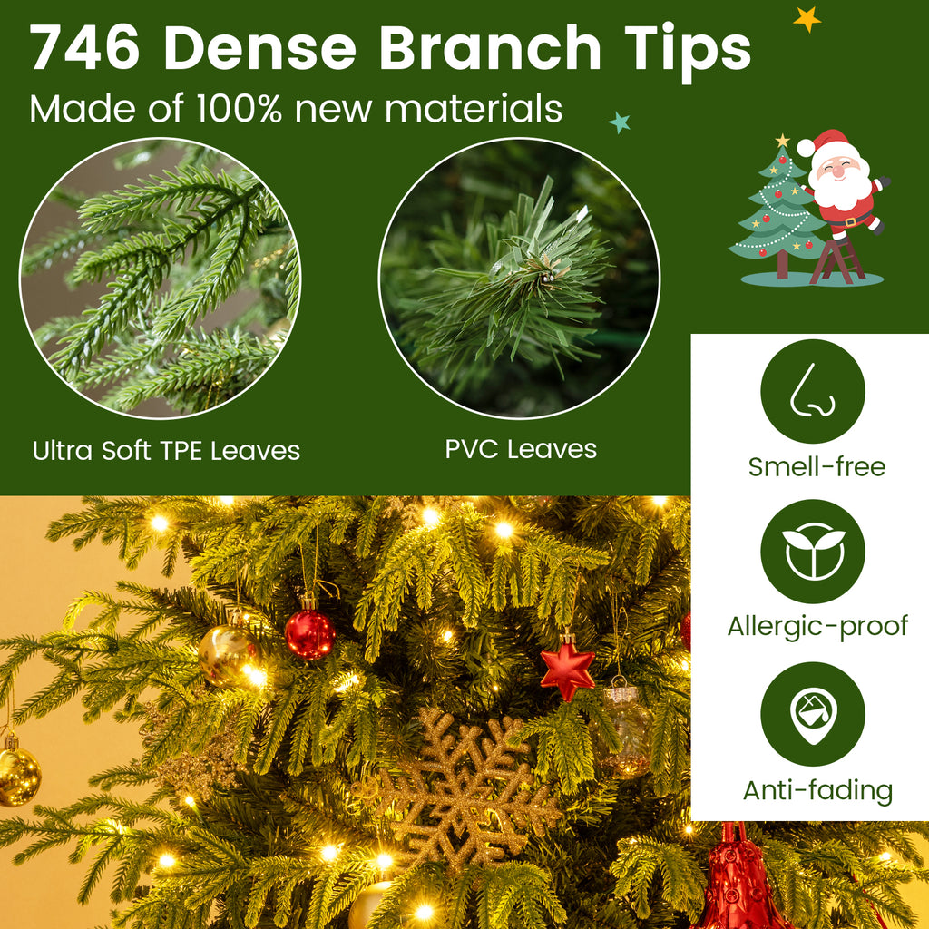 6ft Artificial Christmas Tree with LED Lights and PVC Branch Tips - Costway
