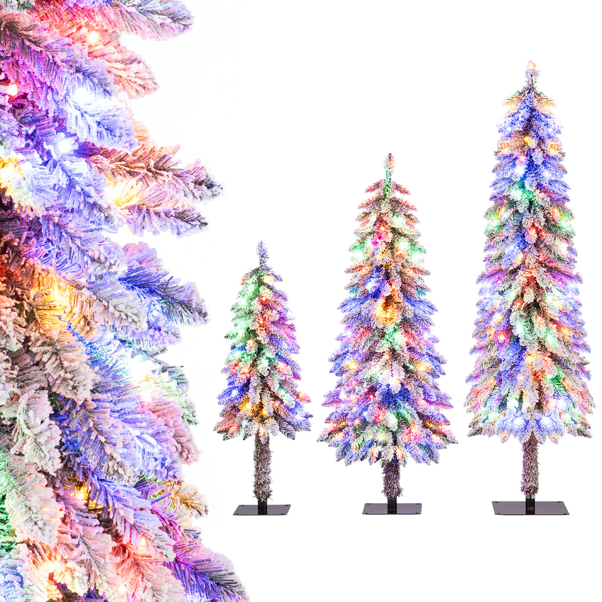 Set of 3 Artificial Christmas Trees with Snow-Flocked Branch Tips - Multi-Size Holiday Decor