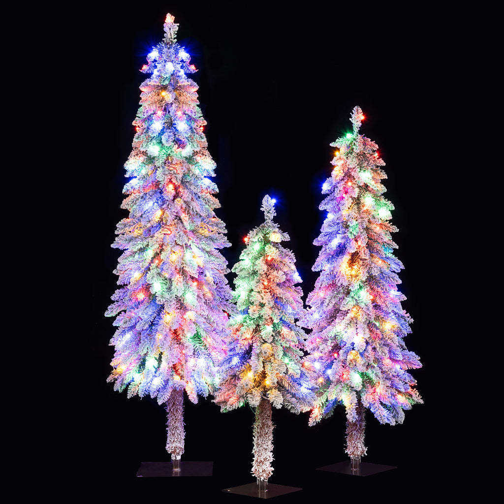 Set of 3 Artificial Christmas Trees with Snow-Flocked Branch Tips - Multi-Size Holiday Decor