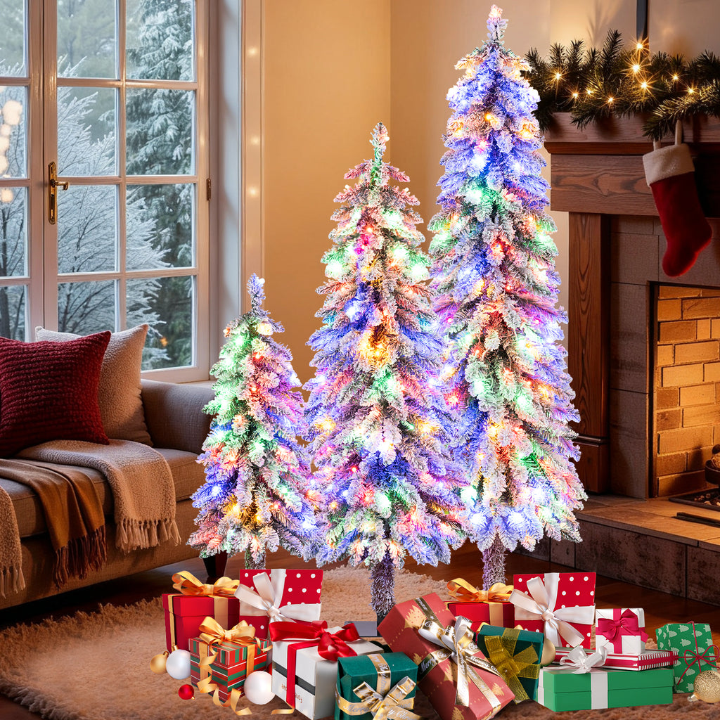 Set of 3 Artificial Christmas Trees with Snow-Flocked Branch Tips - Multi-Size Holiday Decor
