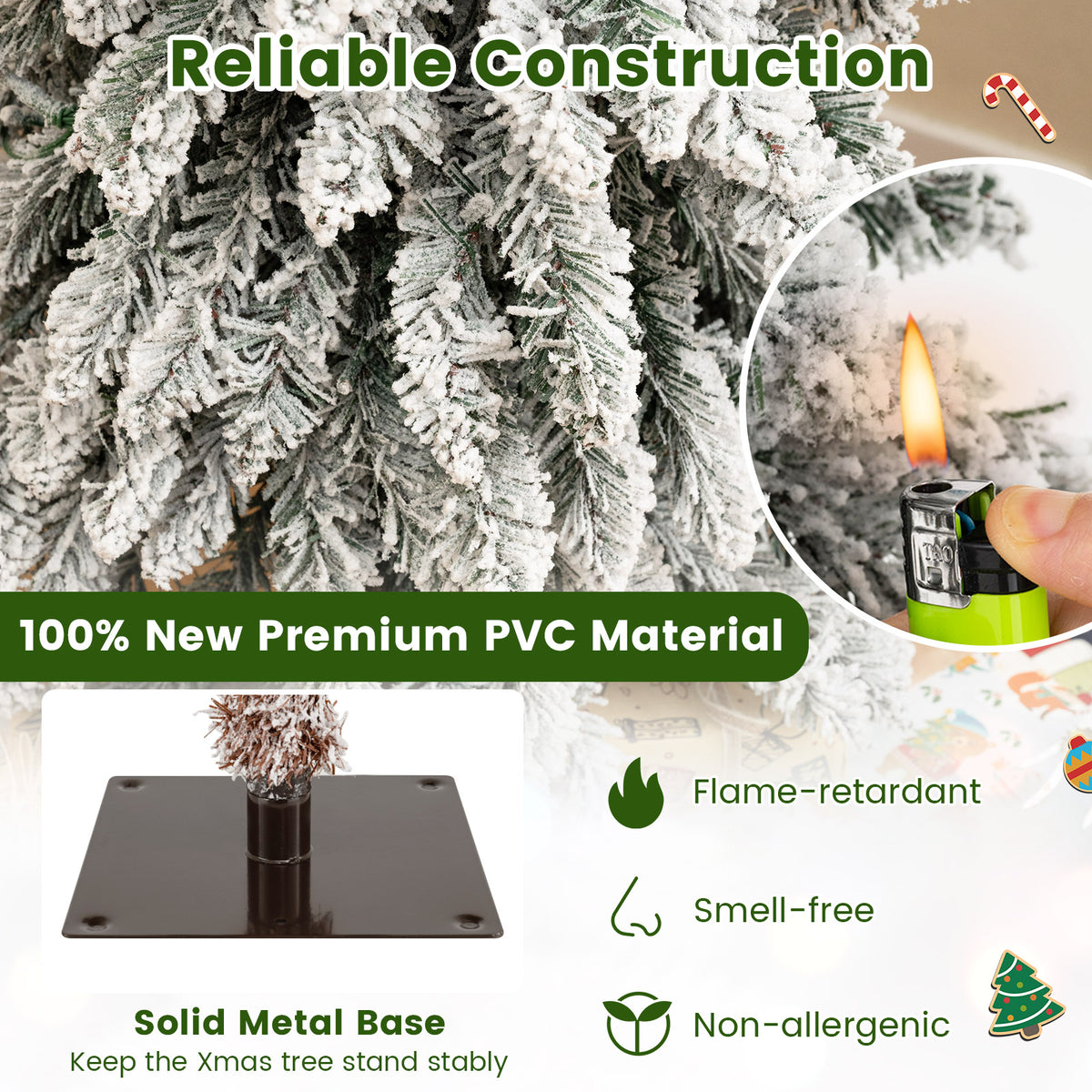 Set of 3 Artificial Christmas Trees with Snow-Flocked Branch Tips - Multi-Size Holiday Decor