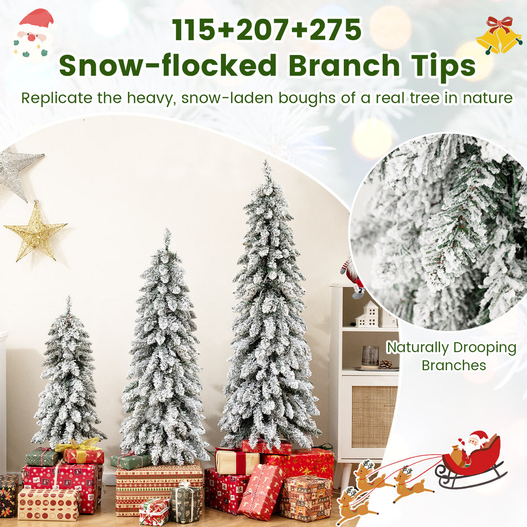 Set of 3 Artificial Christmas Trees with Snow-Flocked Branch Tips - Multi-Size Holiday Decor