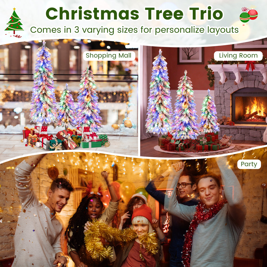 Set of 3 Artificial Christmas Trees with Snow-Flocked Branch Tips - Multi-Size Holiday Decor
