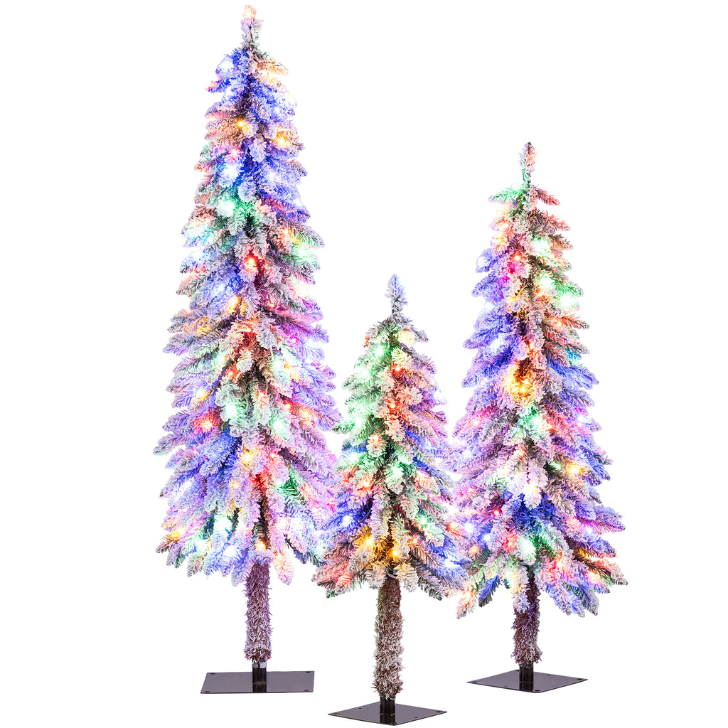 Set of 3 Artificial Christmas Trees with Snow-Flocked Branch Tips - Multi-Size Holiday Decor