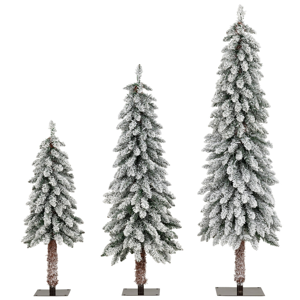 Set of 3 Artificial Christmas Trees with Snow-Flocked Branch Tips - Multi-Size Holiday Decor