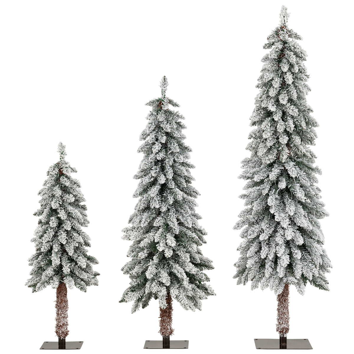 Set of 3 Artificial Christmas Trees with Snow-Flocked Branch Tips - Multi-Size Holiday Decor