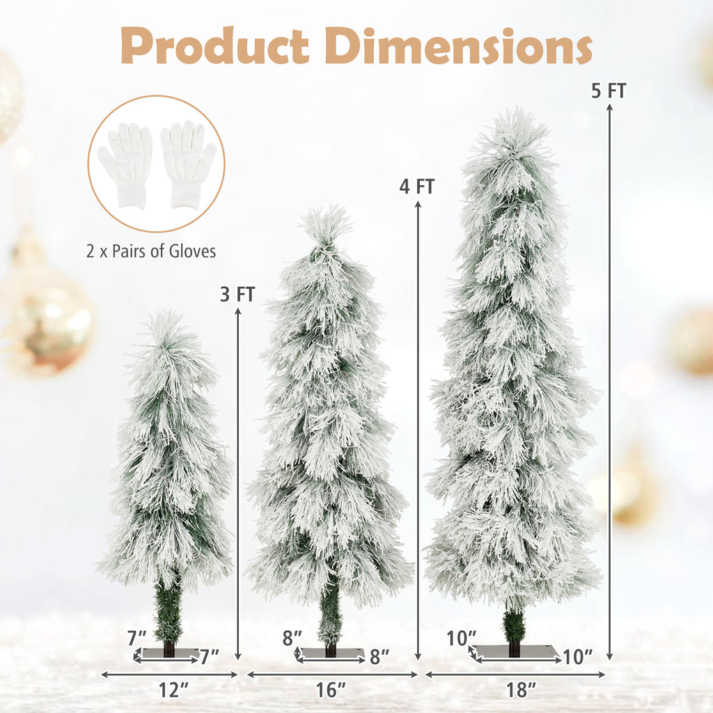 Artificial Christmas Tree Set of 3 with Snow-Flocked Tips & LED Lights