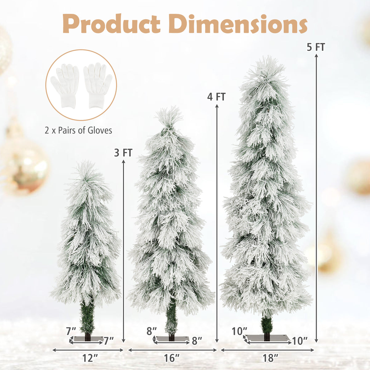 Artificial Christmas Tree Set of 3 with Snow-Flocked Tips & LED Lights