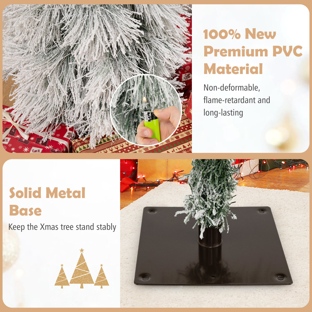 Artificial Christmas Tree Set of 3 with Snow-Flocked Tips & LED Lights