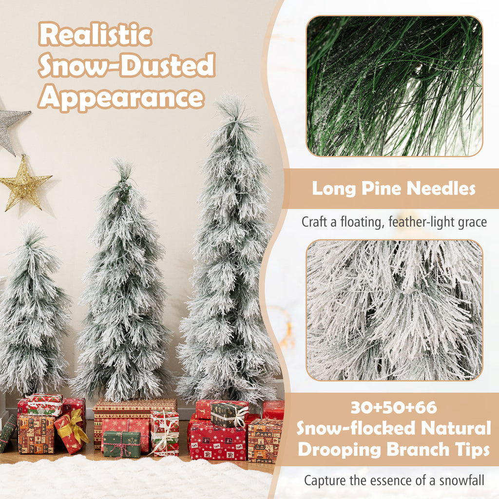 Artificial Christmas Tree Set of 3 with Snow-Flocked Tips & LED Lights