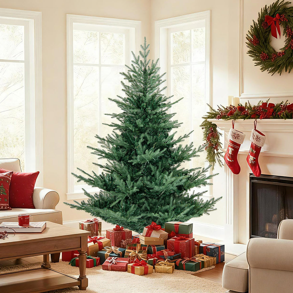 6/7 Feet Artificial Christmas Tree with Branch Tips & Warm White LED Lights