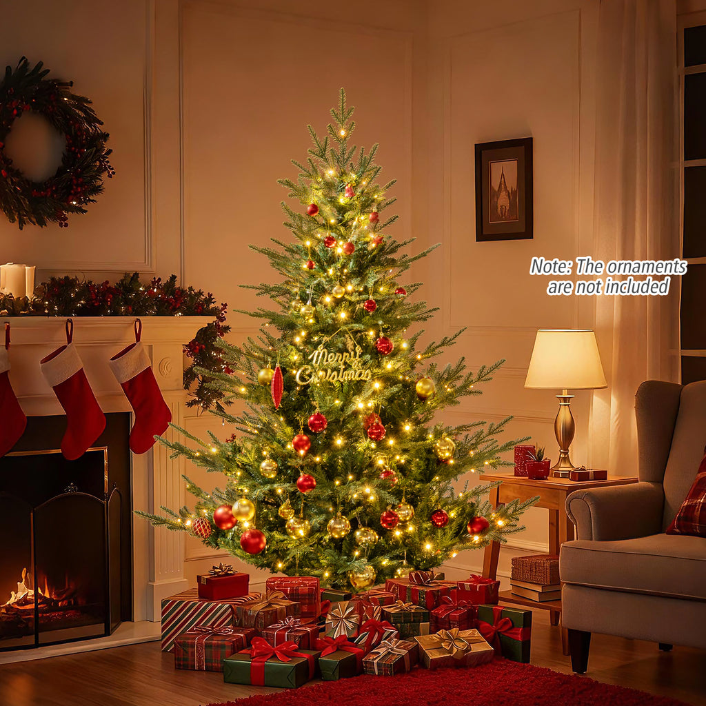 6/7 Feet Artificial Christmas Tree with Branch Tips & Warm White LED Lights